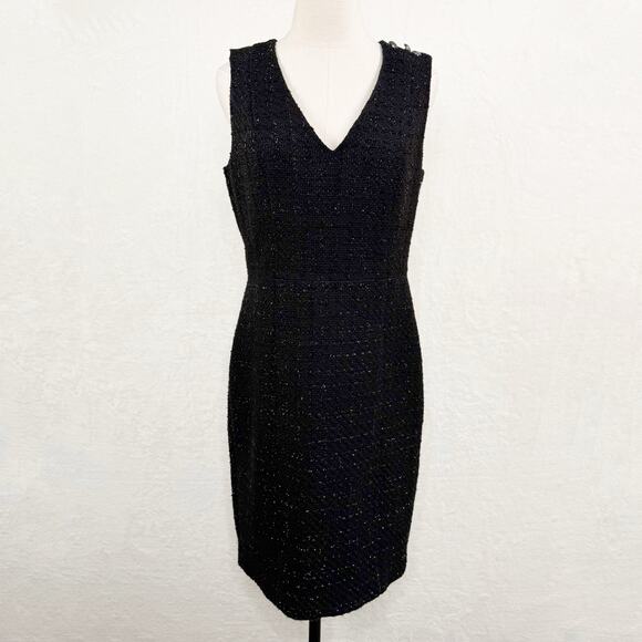 WHBM Metallic Tweed Dress Black Boucle Sheath Academia Career Preppy Size 10 - Picture 2 of 10